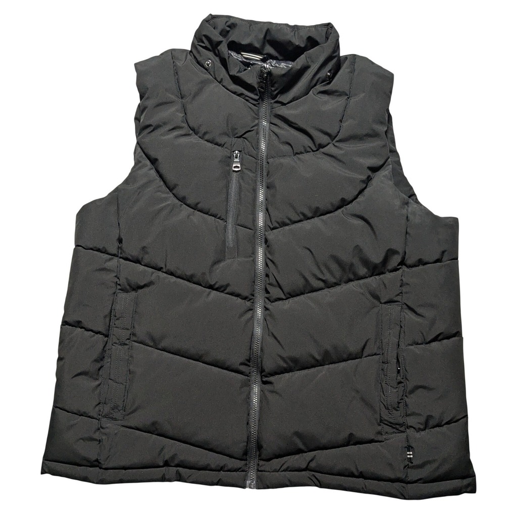 Nautica Mens XL Black Puffer Vest Detachable Hood Water Wind Resistant Quilted